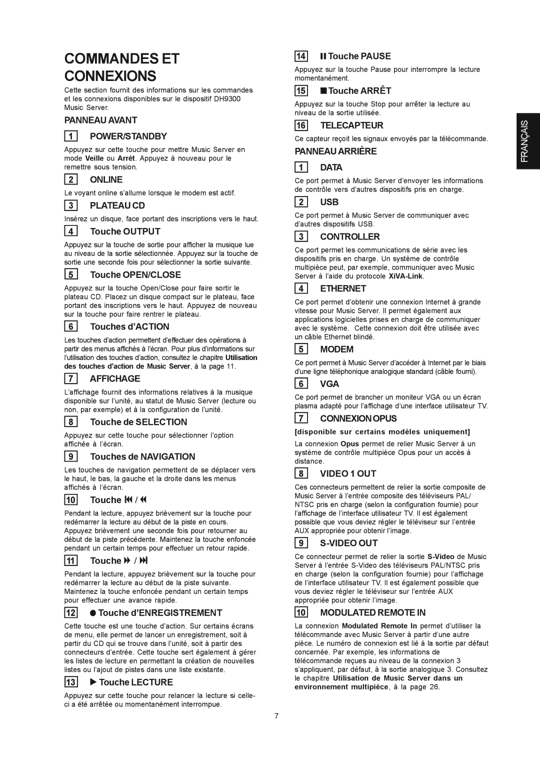 Marantz DH9300 manual Commandes ET Connexions 