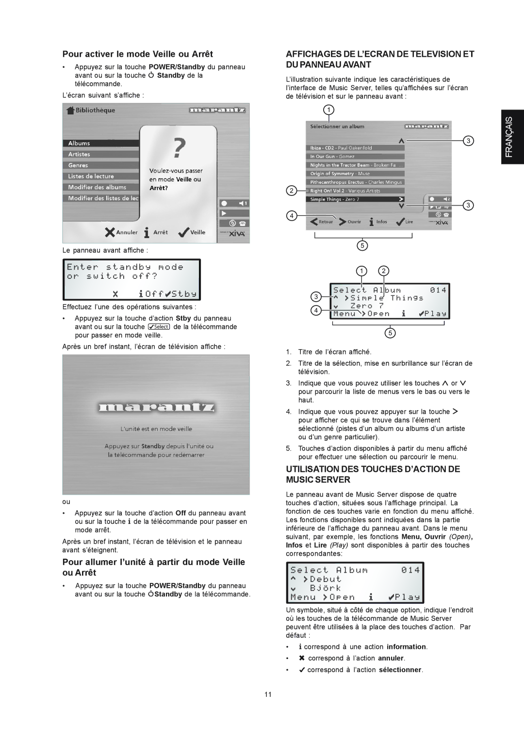 Marantz DH9300 manual Pour activer le mode Veille ou Arrêt, Pour allumer l’unité à partir du mode Veille ou Arrêt 