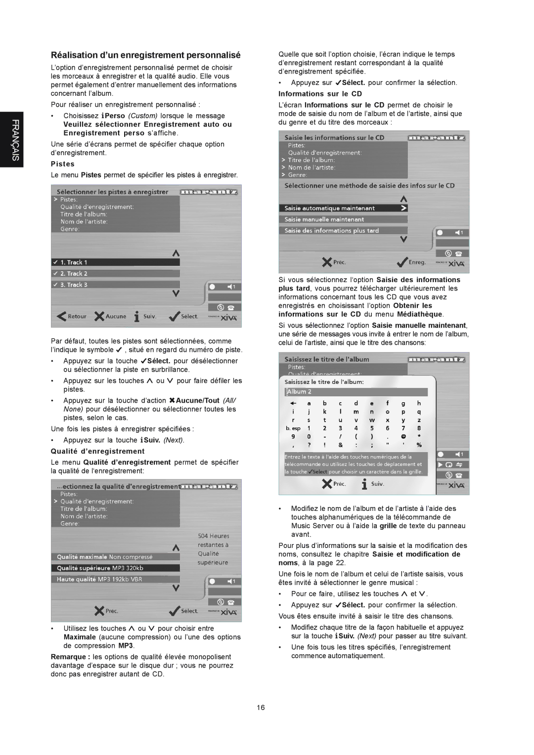 Marantz DH9300 manual Réalisation d’un enregistrement personnalisé 