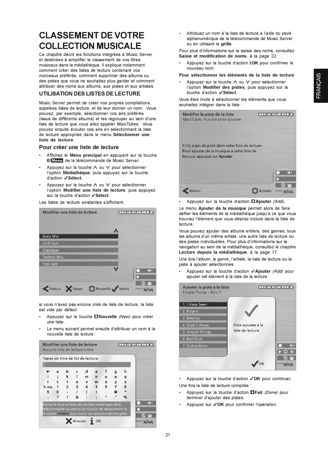 Marantz DH9300 Classement DE Votre Collection Musicale, Utilisation DES Listes DE Lecture, Pour créer une liste de lecture 