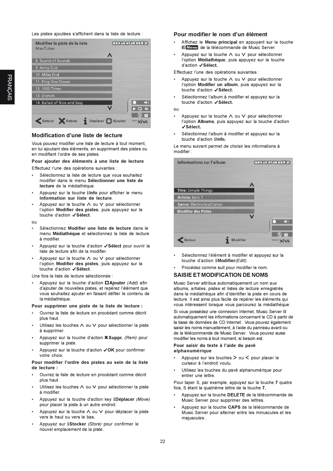 Marantz DH9300 Modification d’une liste de lecture, Pour modifier le nom d’un élément, Saisie ET Modification DE Noms 