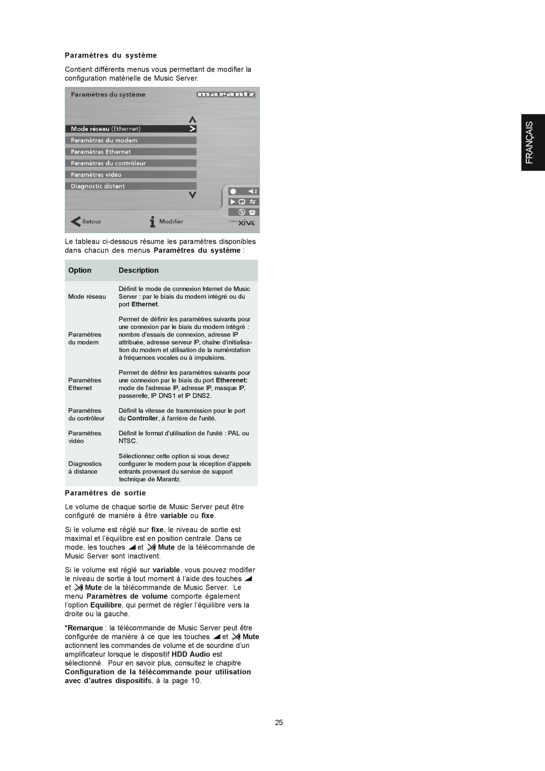 Marantz DH9300 manual Paramètres du système, Paramètres de sortie 