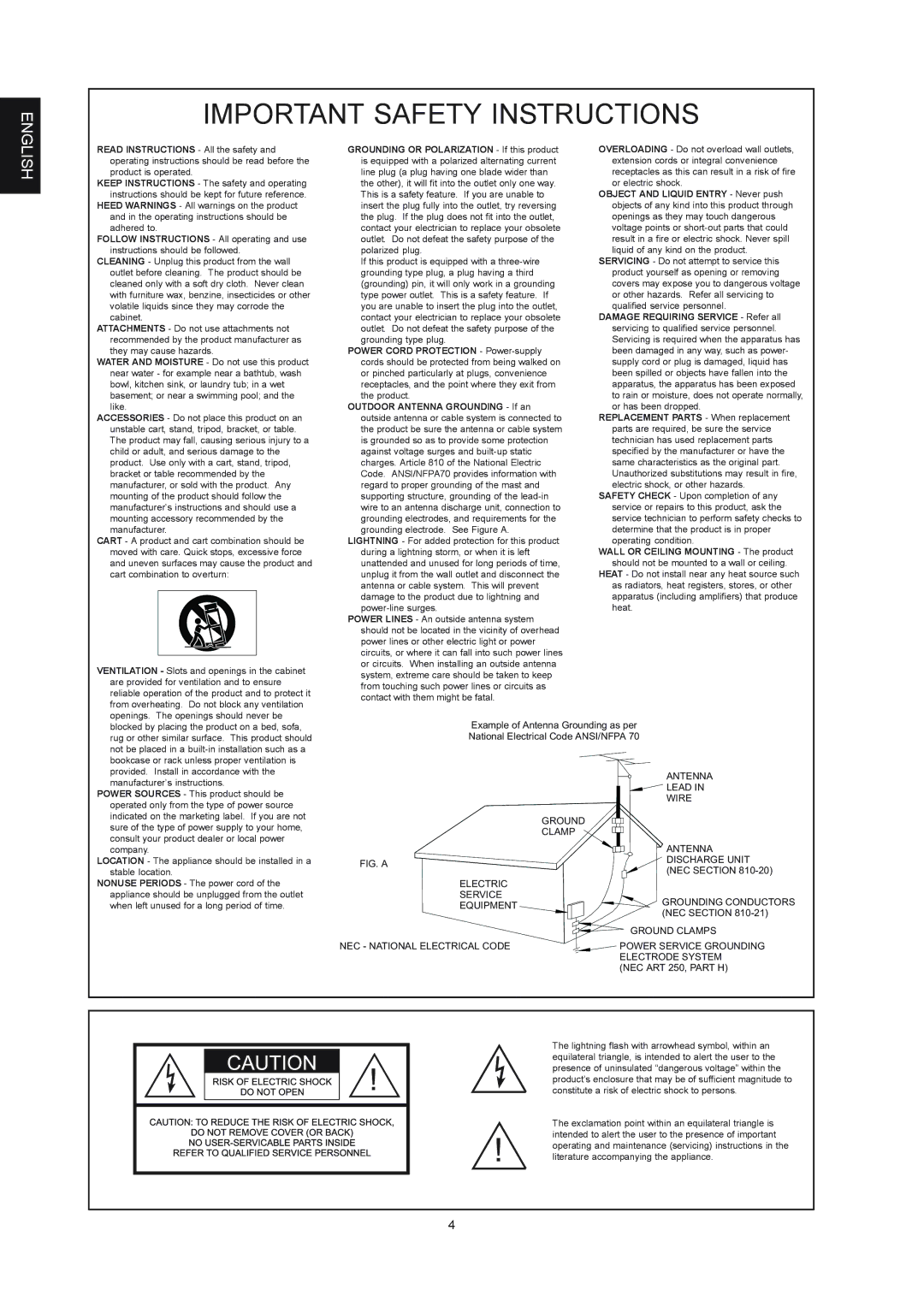 Marantz DH9300 manual Important Safety Instructions 