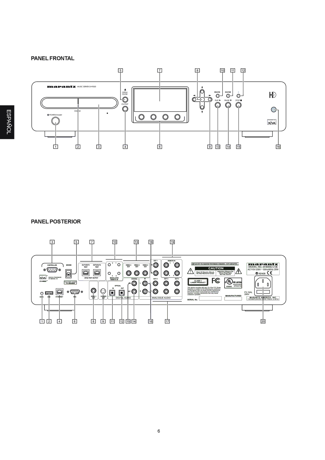 Marantz DH9300 manual Panel Frontal, Panel Posterior 