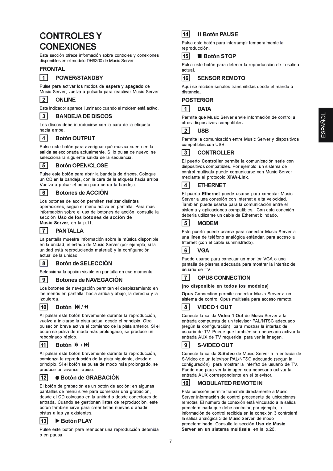 Marantz DH9300 manual Controles Y Conexiones 