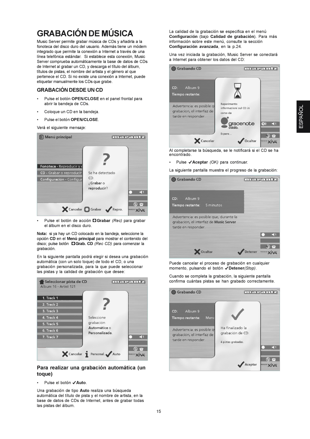 Marantz DH9300 manual Grabación DE Música, Grabación Desde UN CD, Para realizar una grabación automática un toque 