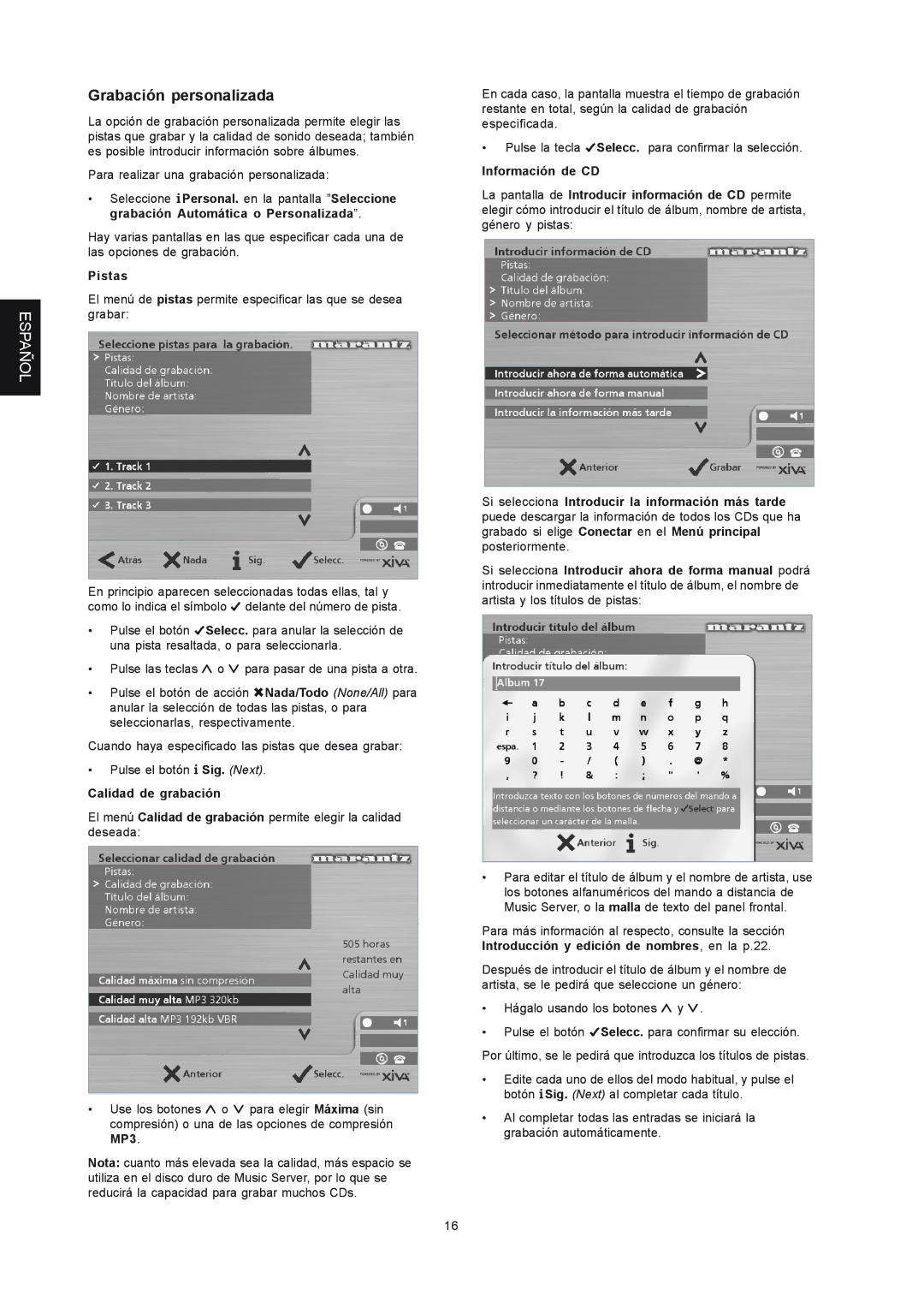 Marantz DH9300 manual Grabación personalizada, Grabación Automática o Personalizada, Pistas, Calidad de grabación 