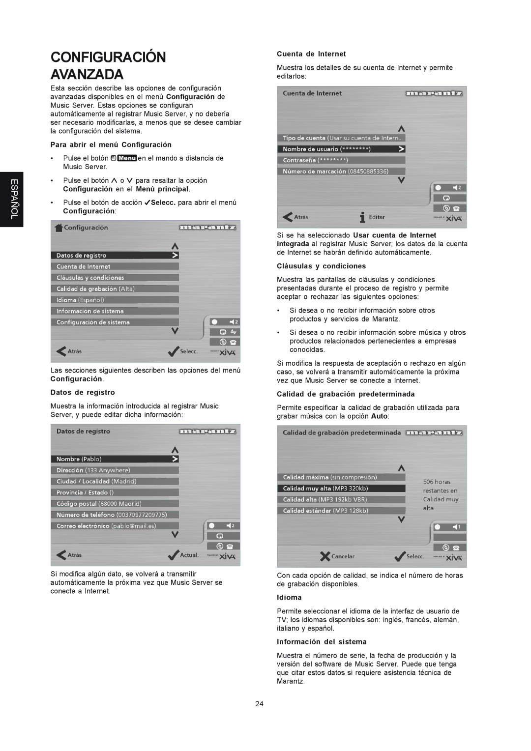 Marantz DH9300 manual Configuración Avanzada 