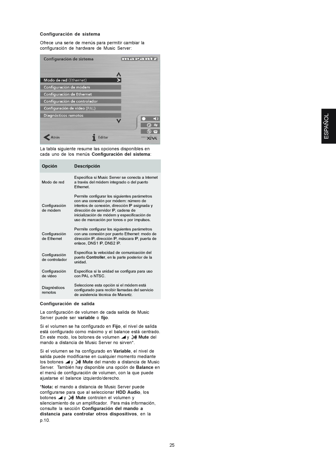 Marantz DH9300 manual Configuración de sistema, Configuración de salida 