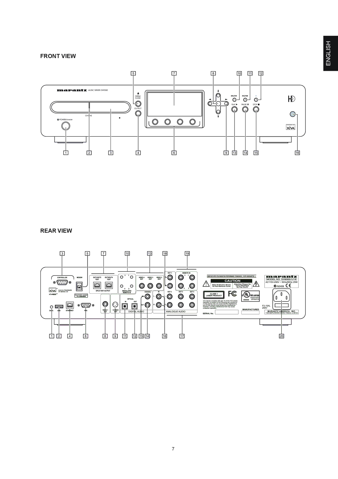 Marantz DH9300 manual Front View Rear View 