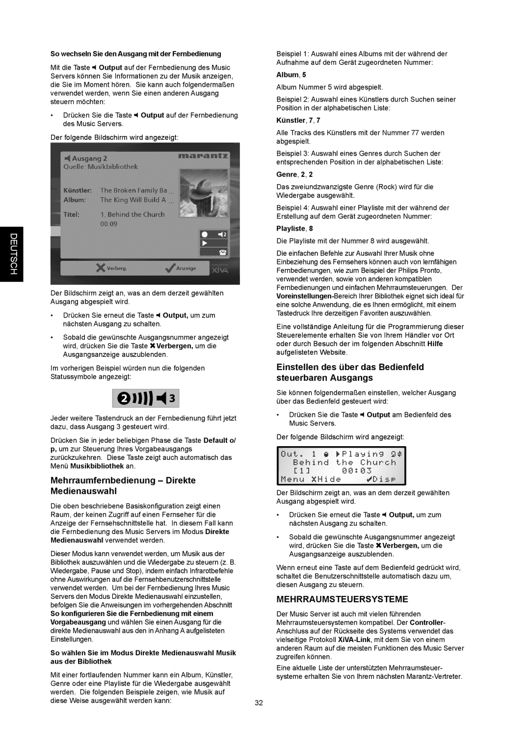 Marantz DH9500 manual Mehrraumfernbedienung Direkte Medienauswahl, Einstellen des über das Bedienfeld steuerbaren Ausgangs 