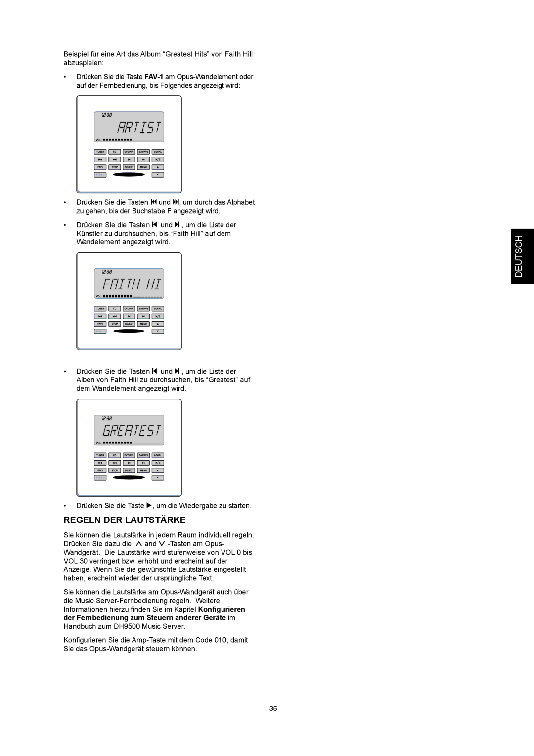 Marantz DH9500 manual Regeln DER Lautstärke 