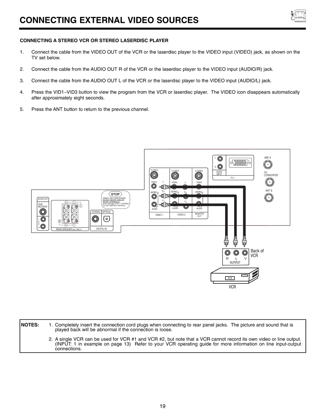 Marantz DL5500 specifications Connecting a Stereo VCR or Stereo Laserdisc Player, Stop 