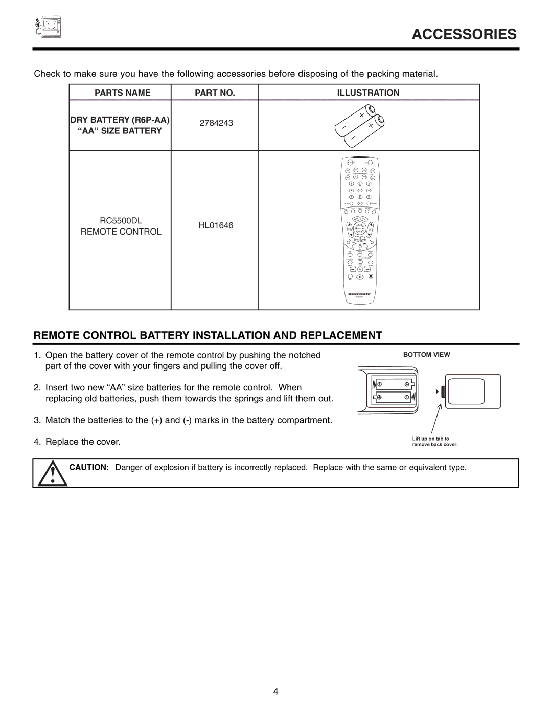 Marantz DL5500 specifications Accessories, DRY Battery R6P-AA, AA Size Battery 