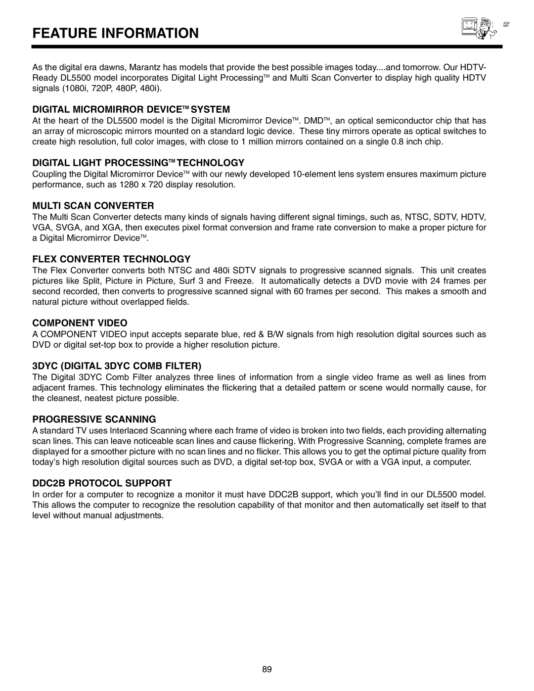 Marantz DL5500 specifications Feature Information, Digital Micromirror Devicetm System 