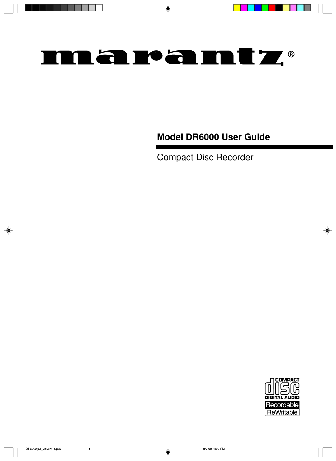 Marantz manual Model DR6000 User Guide 