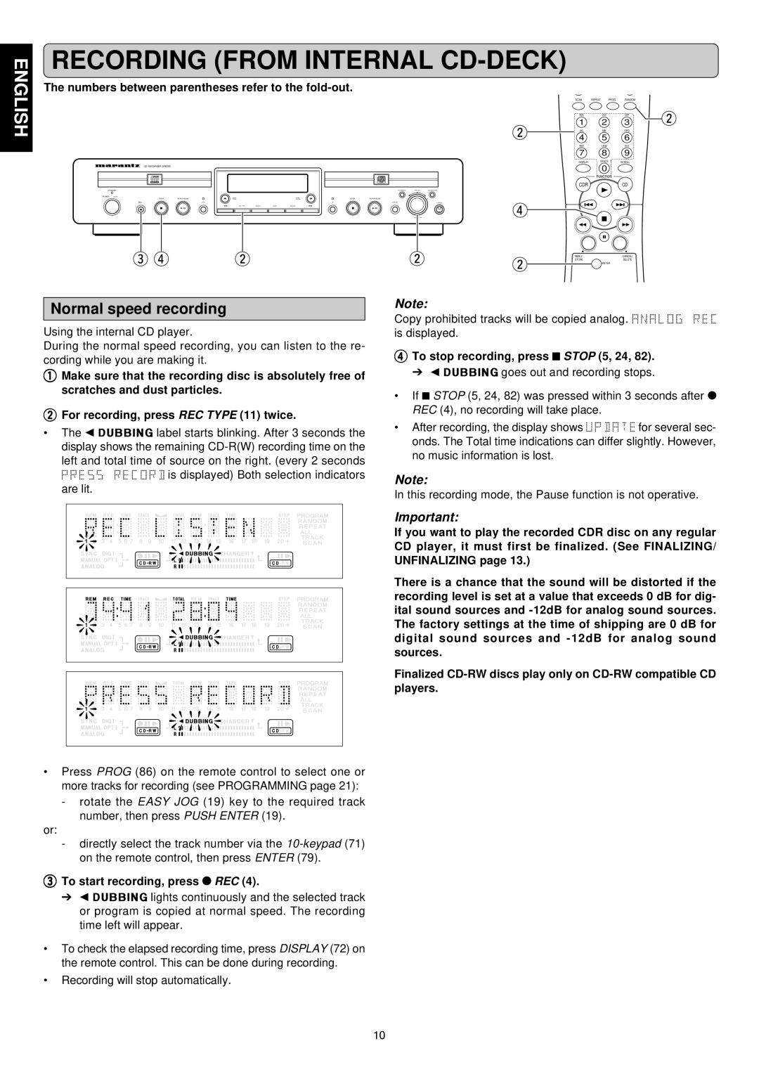 Marantz DR6050 manual Normal speed recording, To stop recording, press 9 Stop 5, 24, To start recording, press 0 REC 