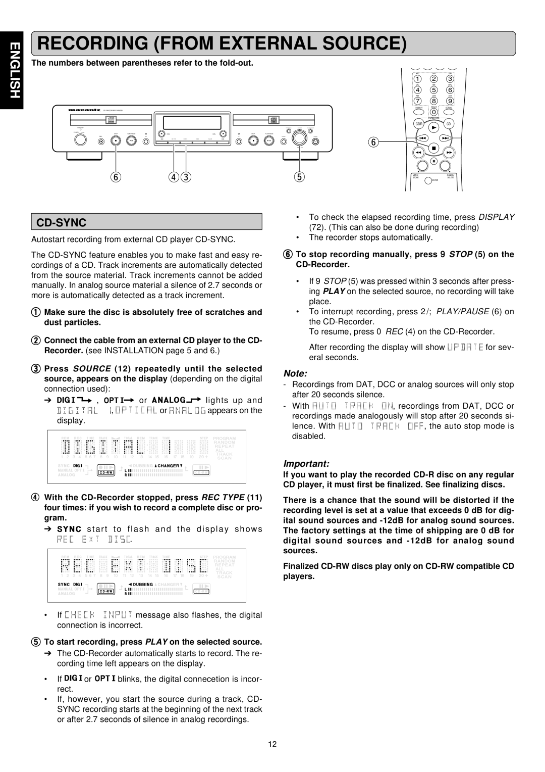 Marantz DR6050 manual Cd-Sync, Appears on, Message also flashes, the digital, Connection is incorrect 