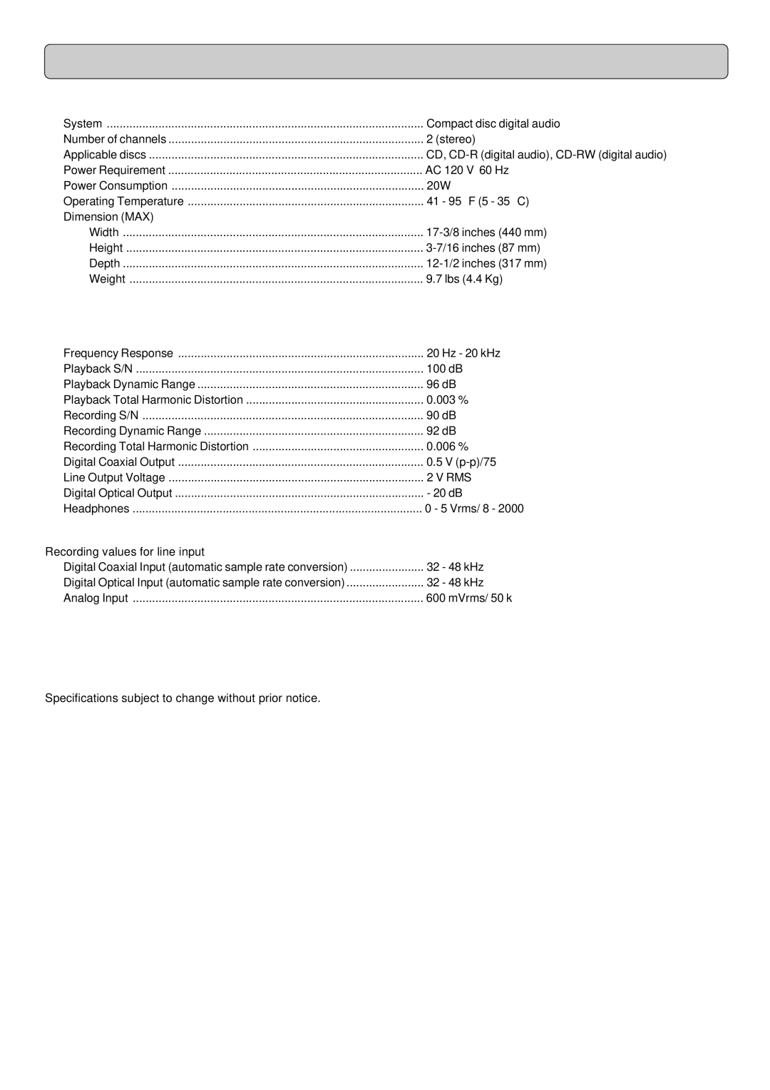 Marantz DR6050 manual Technical Specifications, General, Audio, Rms 