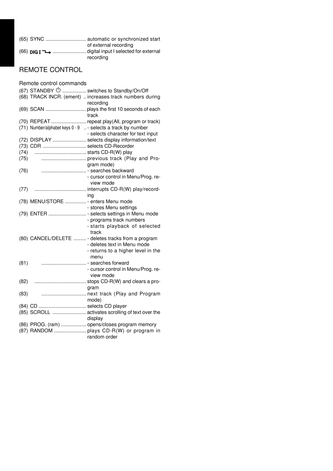 Marantz DR6050 manual Remote Control, Remote control commands 