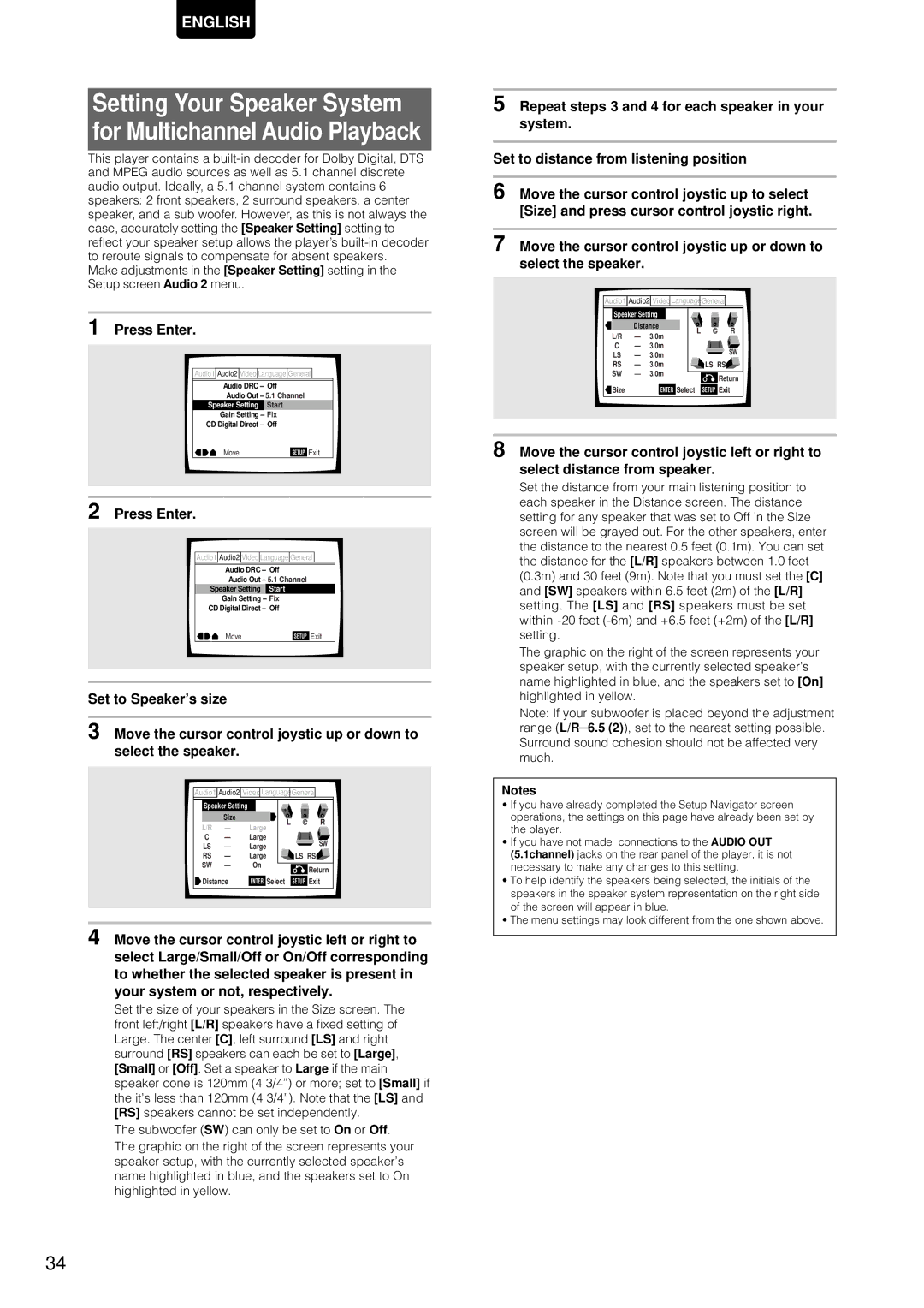 Marantz DV-12S1 manual Setting Your Speaker System For Multichannel Audio Playback, Press Enter 