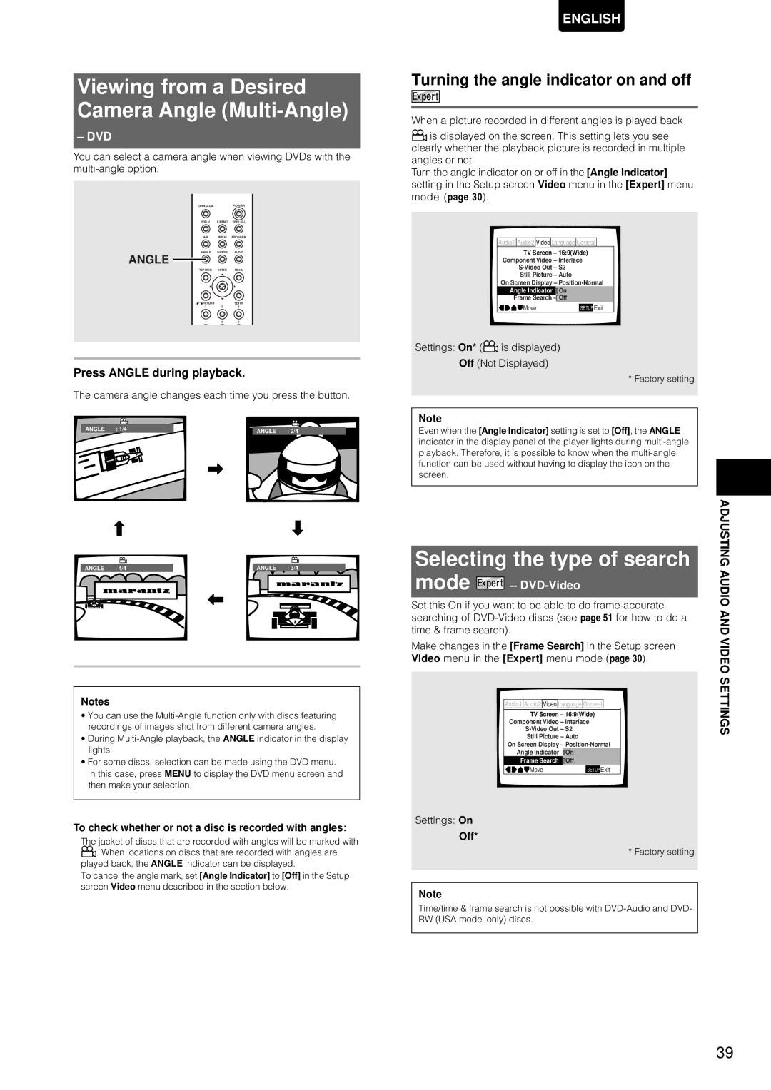 Marantz DV-12S1 manual Viewing from a Desired Camera Angle Multi-Angle, Selecting the type of search, Mode DVD-Video 