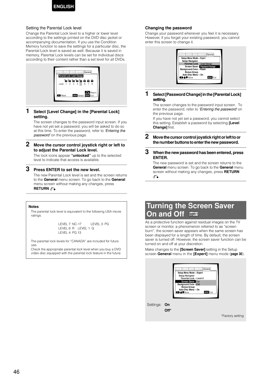 Marantz DV-12S1 manual Turning the Screen Saver On and Off 