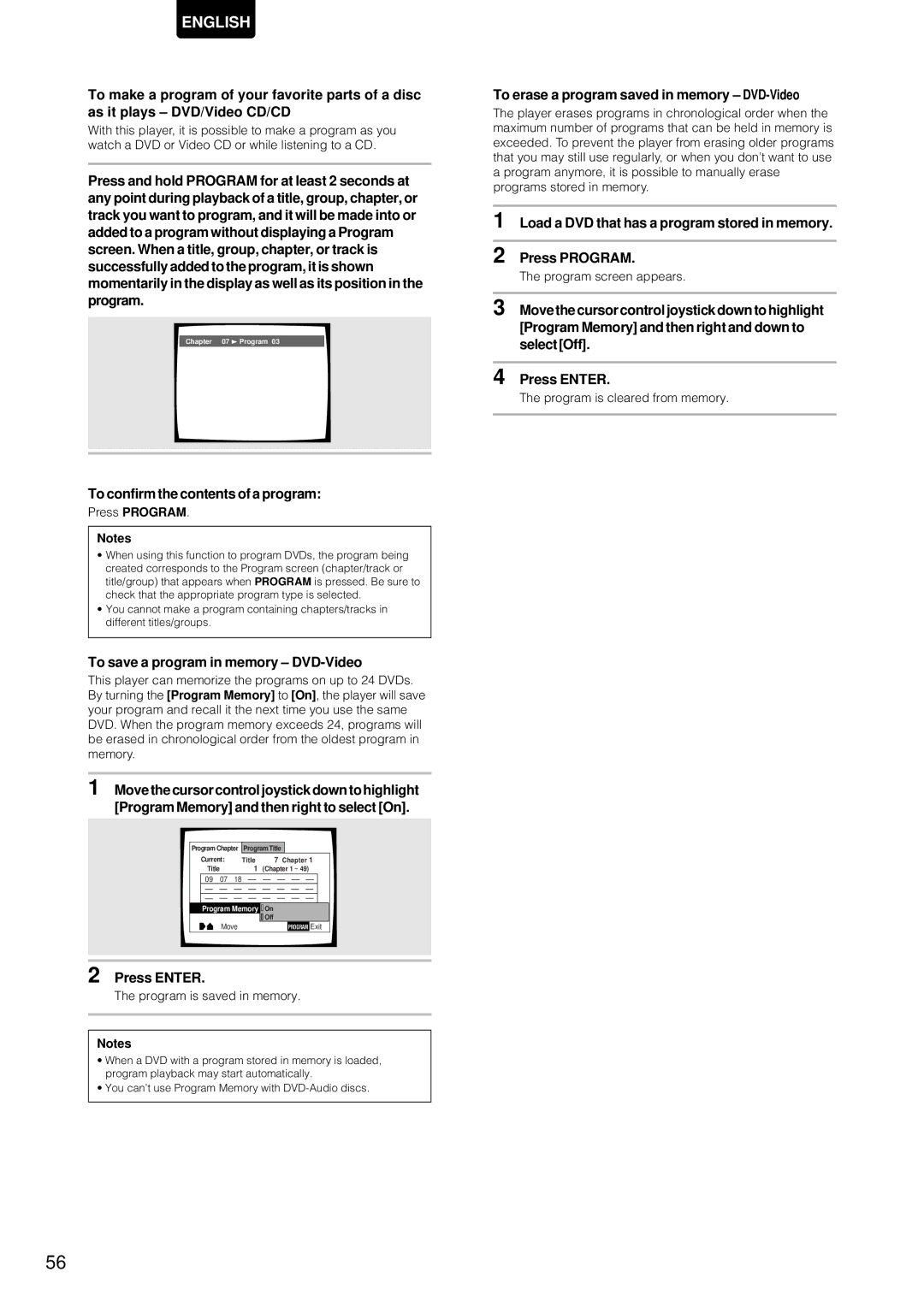 Marantz DV-12S1 manual To save a program in memory DVD-Video, To erase a program saved in memory -DVD-Video 