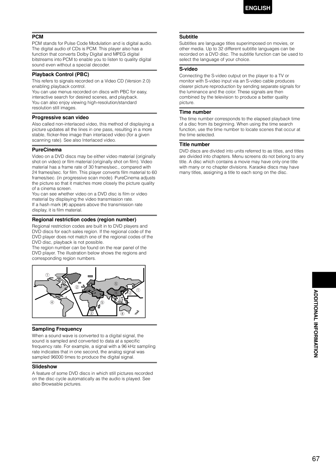 Marantz DV-12S1 manual Pcm, Additional Information 