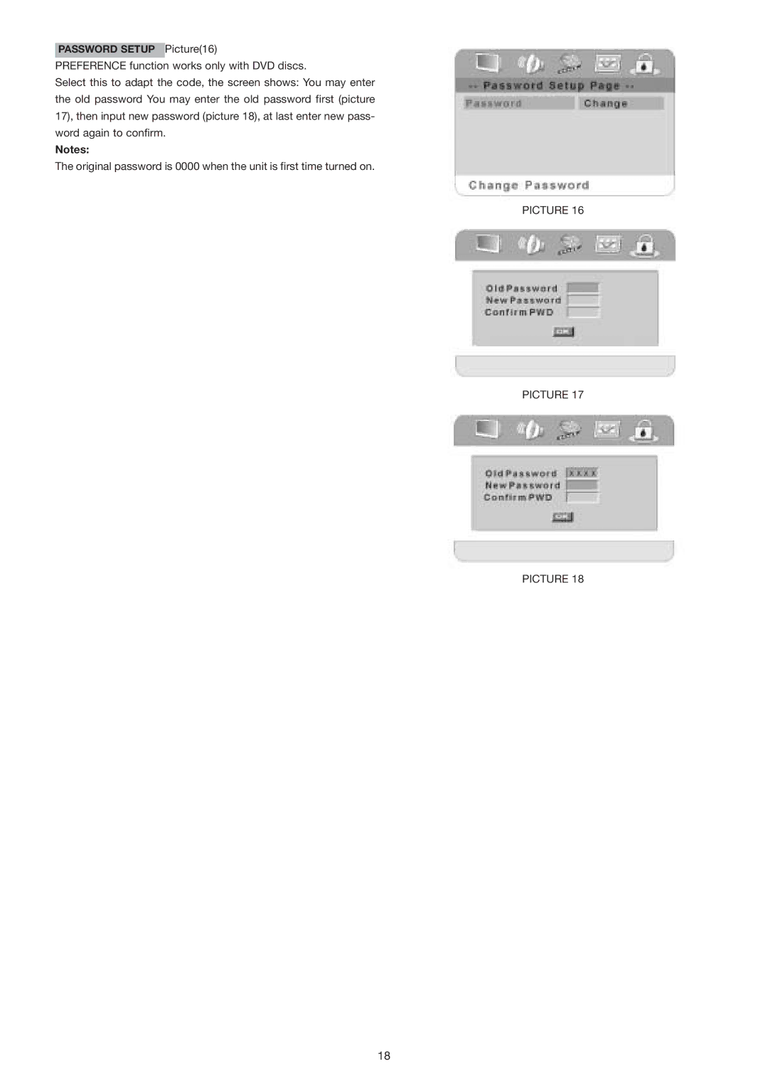 Marantz DV3001e manual Password Setup Picture16 