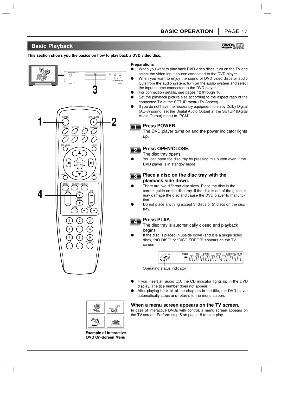 Marantz DV3100 manual Basic Playback 