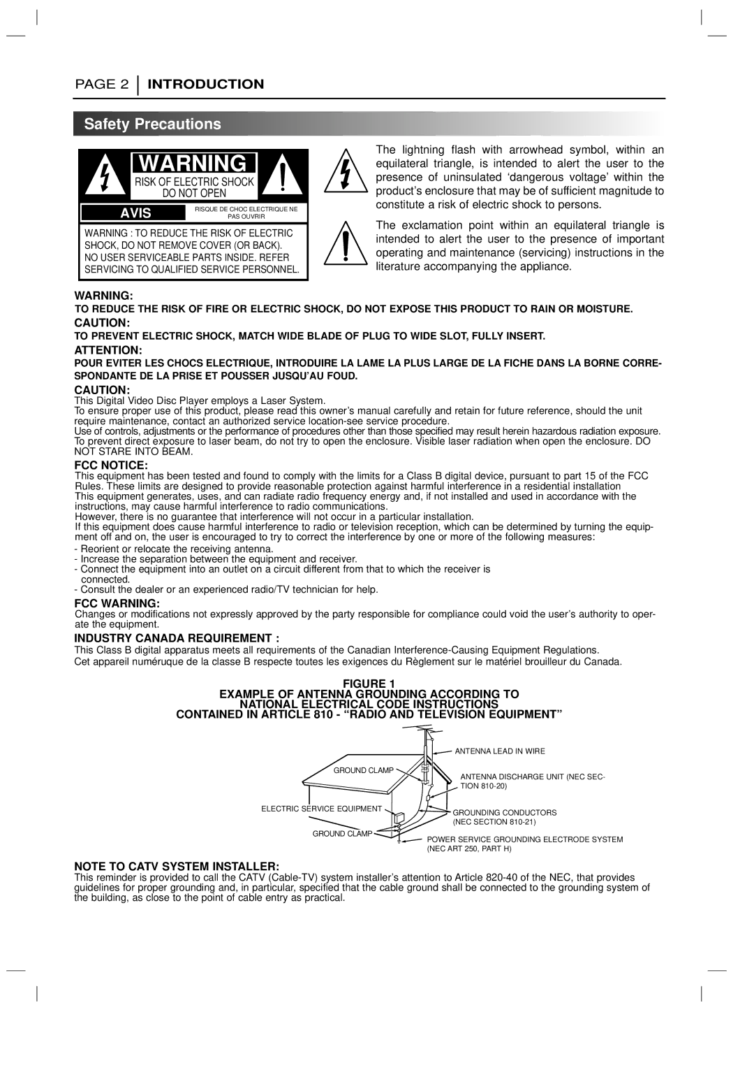 Marantz DV3100 manual Safety Precautions, Avis 