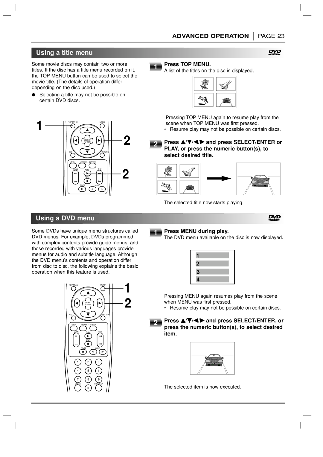 Marantz DV3100 manual Using a title menu, Using a DVD menu 