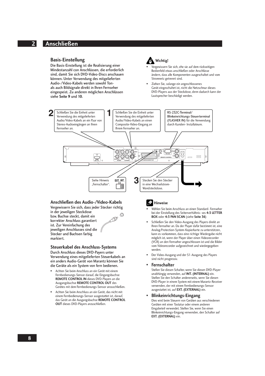 Marantz DV4001 manual Anschließen, Basis-Einstellung 