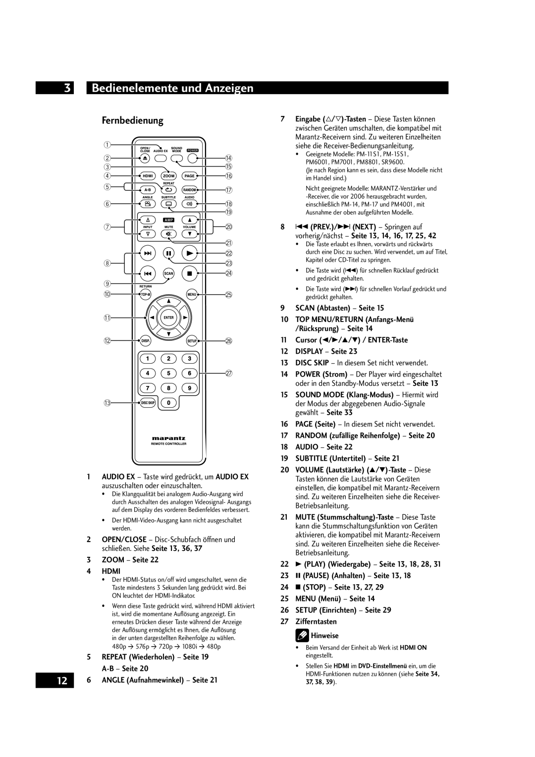 Marantz DV4001 manual Zoom Seite, Scan Abtasten Seite, Cursor 2/3/5/∞ / ENTER-Taste Display Seite 