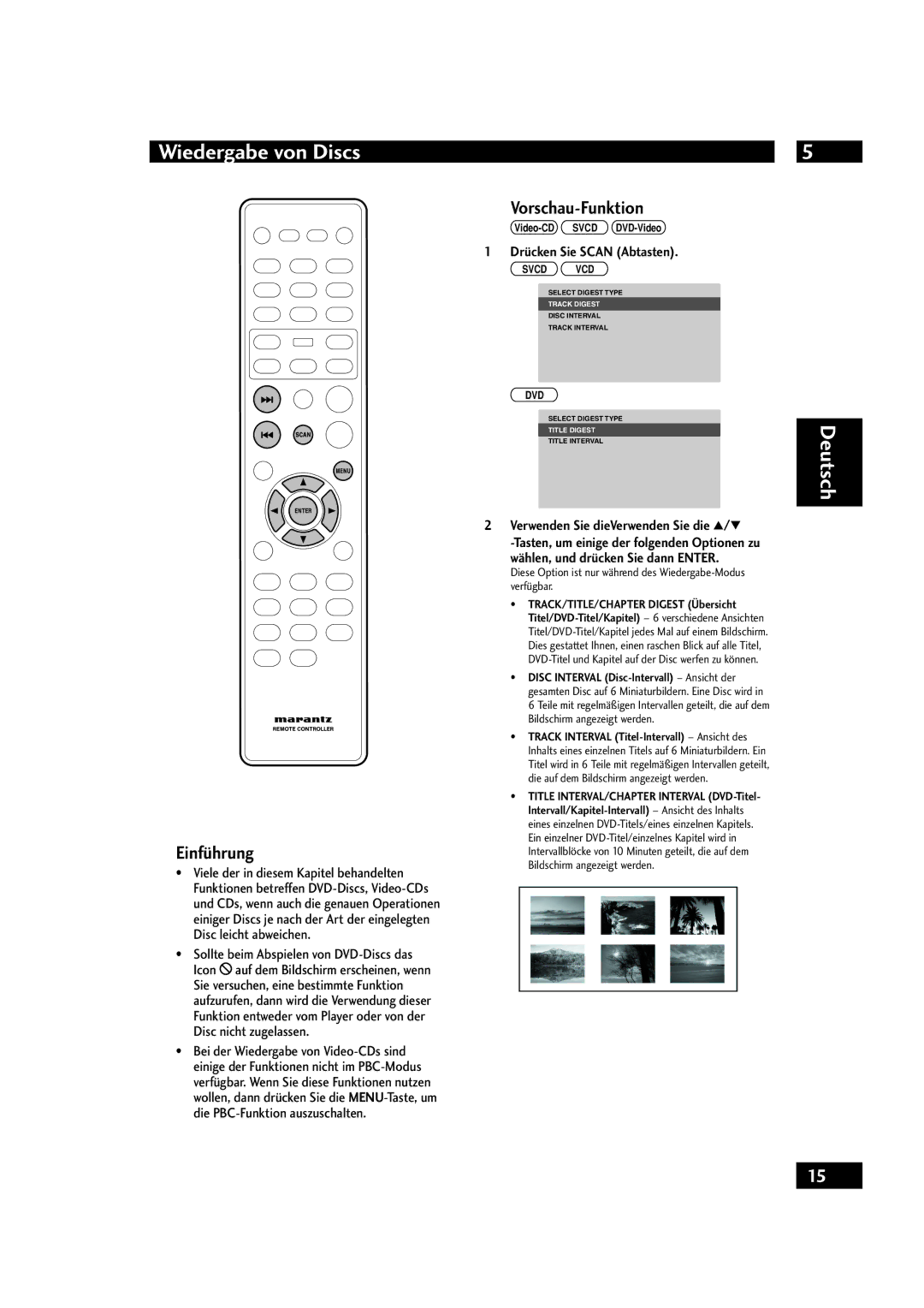 Marantz DV4001 manual Wiedergabe von Discs, Einführung, Vorschau-Funktion 