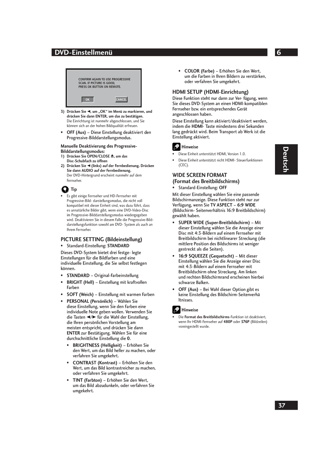 Marantz DV4001 Picture Setting Bildeinstellung, Hdmi Setup HDMI-Einrichtung, Soft Weich Einstellung mit warmen Farben 