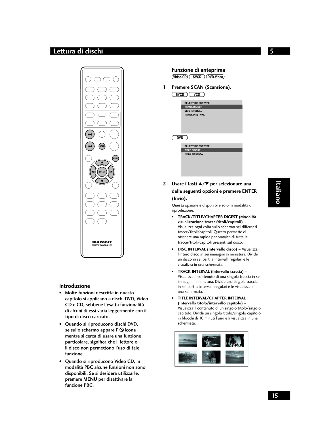 Marantz DV4001 manual Lettura di dischi, Introduzione, Funzione di anteprima 