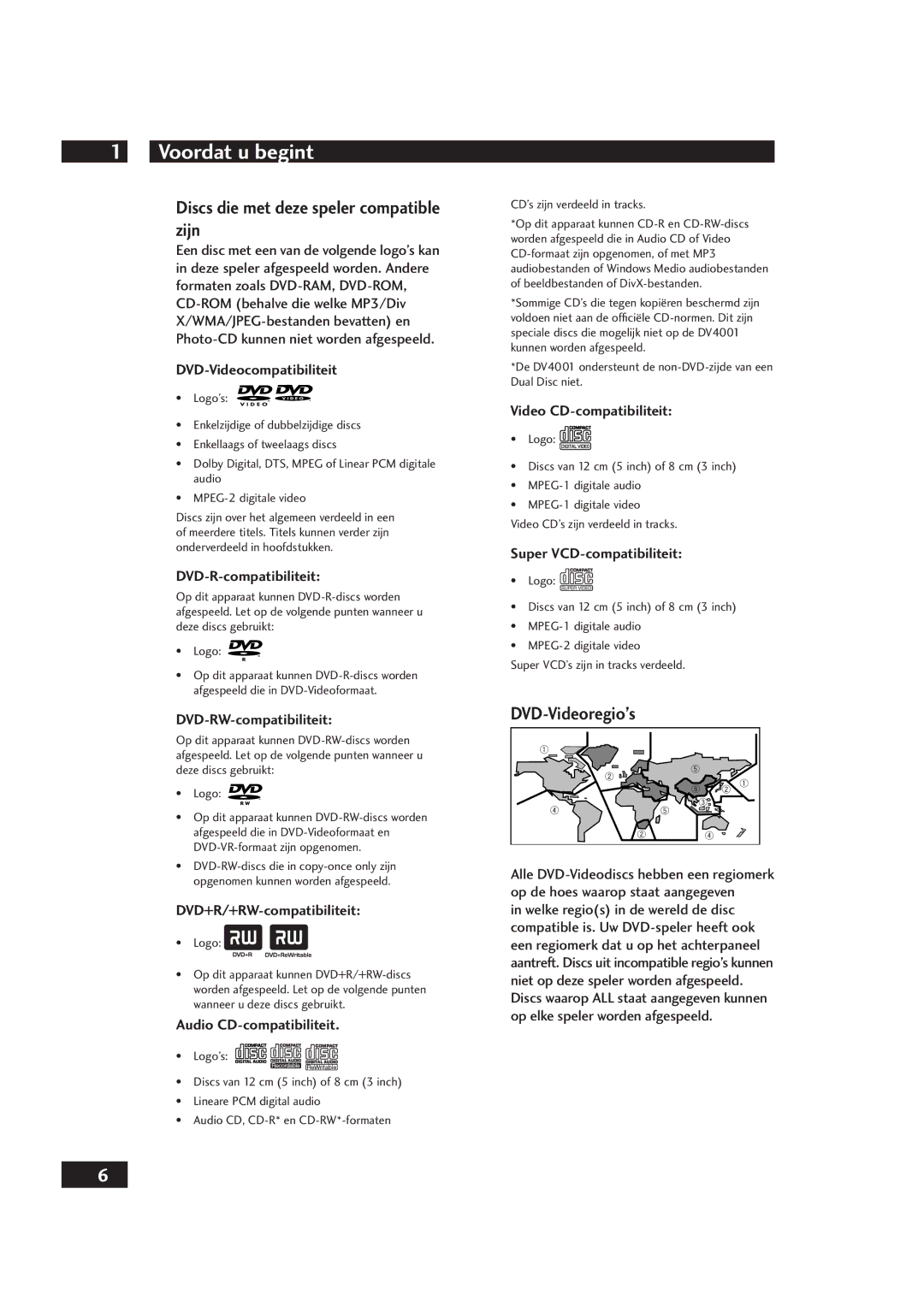 Marantz DV4001 manual Discs die met deze speler compatible zijn 