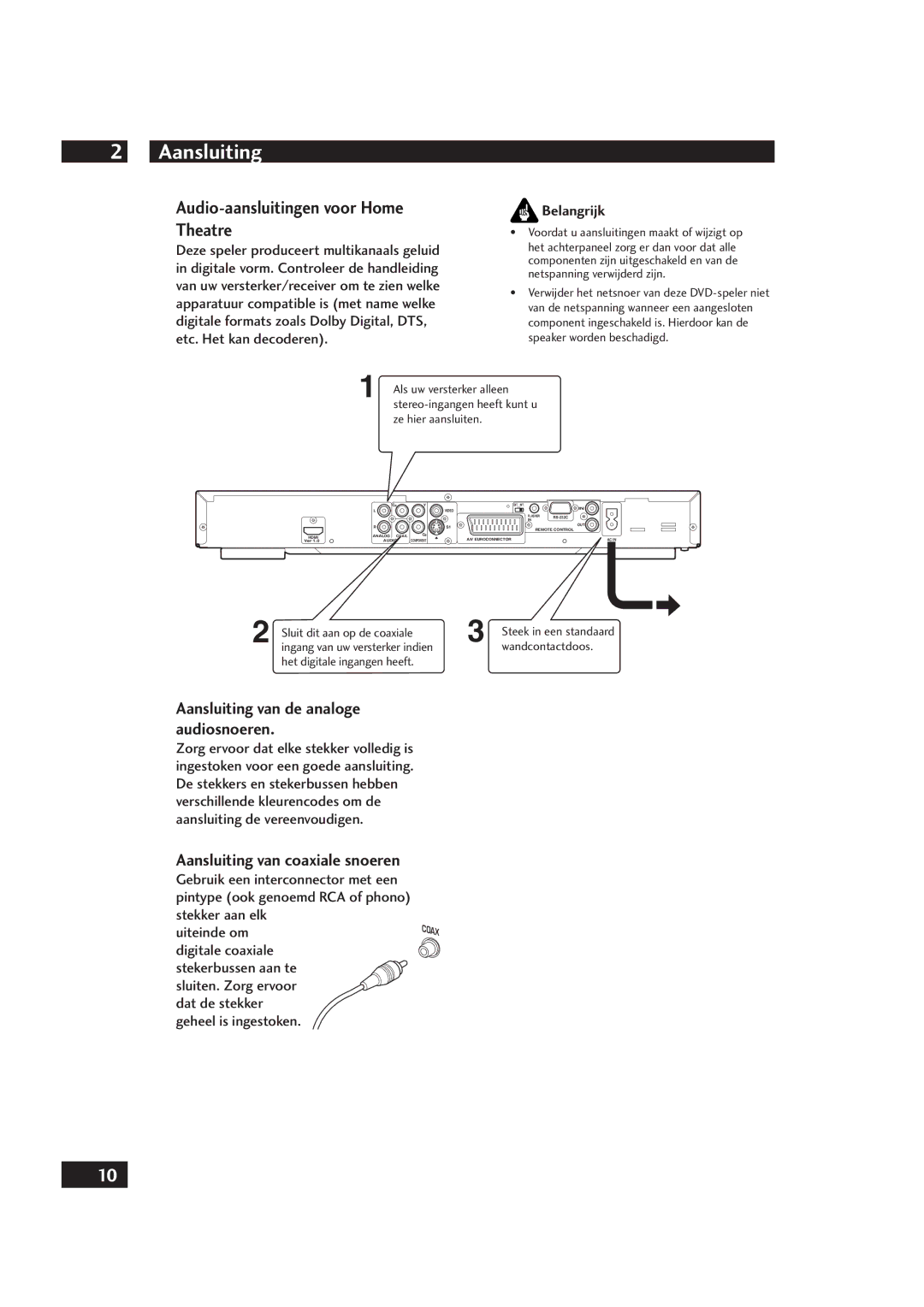 Marantz DV4001 manual Audio-aansluitingen voor Home Theatre, Aansluiting van de analoge audiosnoeren 