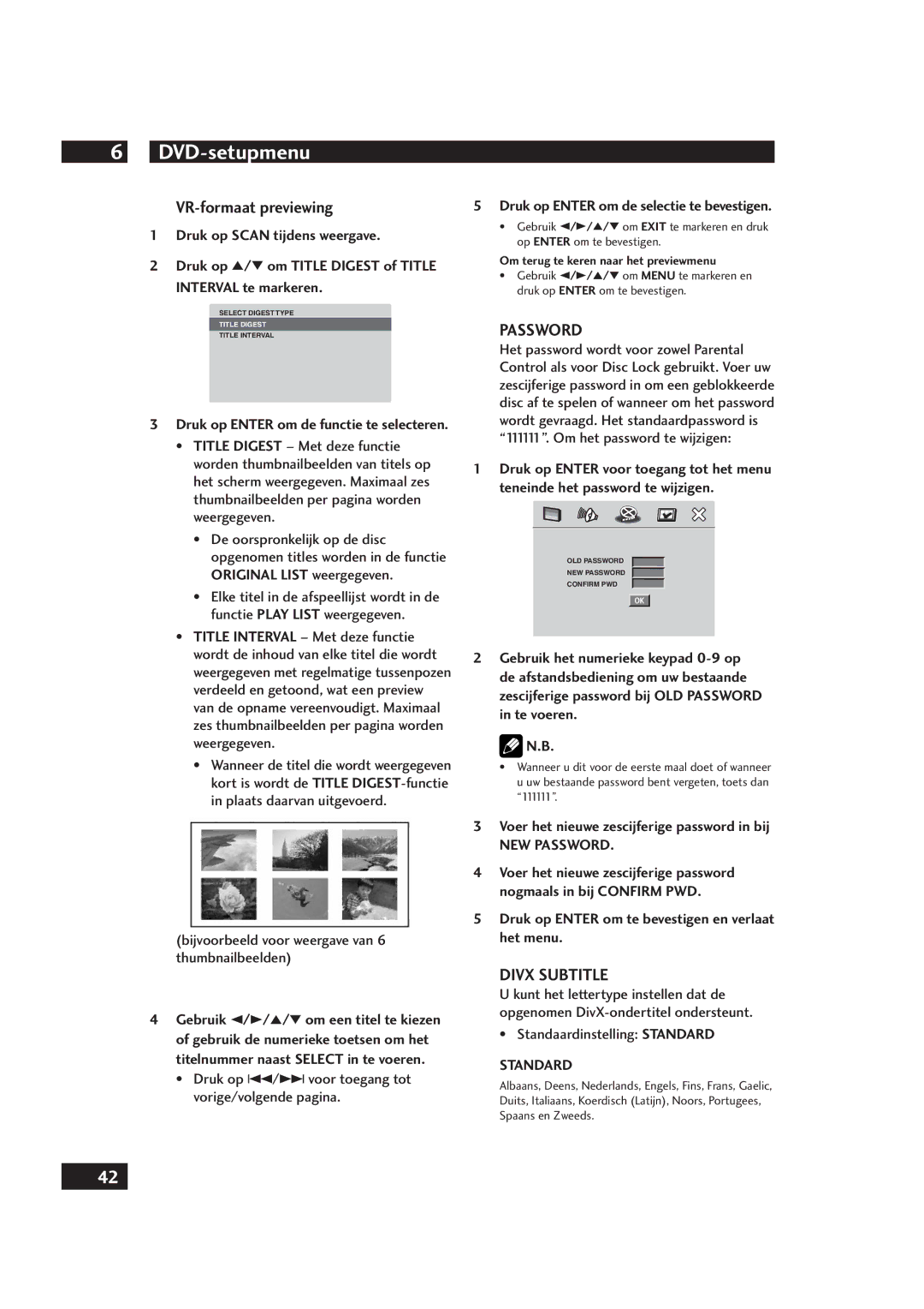 Marantz DV4001 manual VR-formaat previewing, Druk op Enter om de selectie te bevestigen, NEW Password 