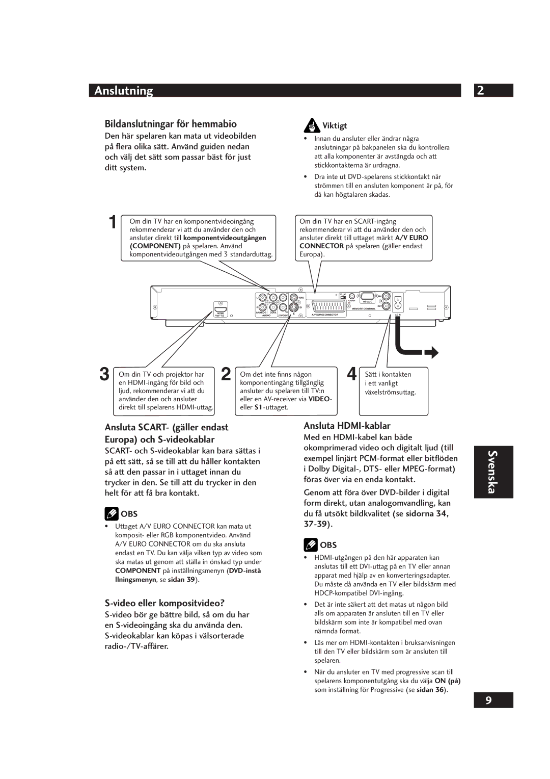 Marantz DV4001 manual Bildanslutningar för hemmabio, Video eller kompositvideo?, Ansluta HDMI-kablar 