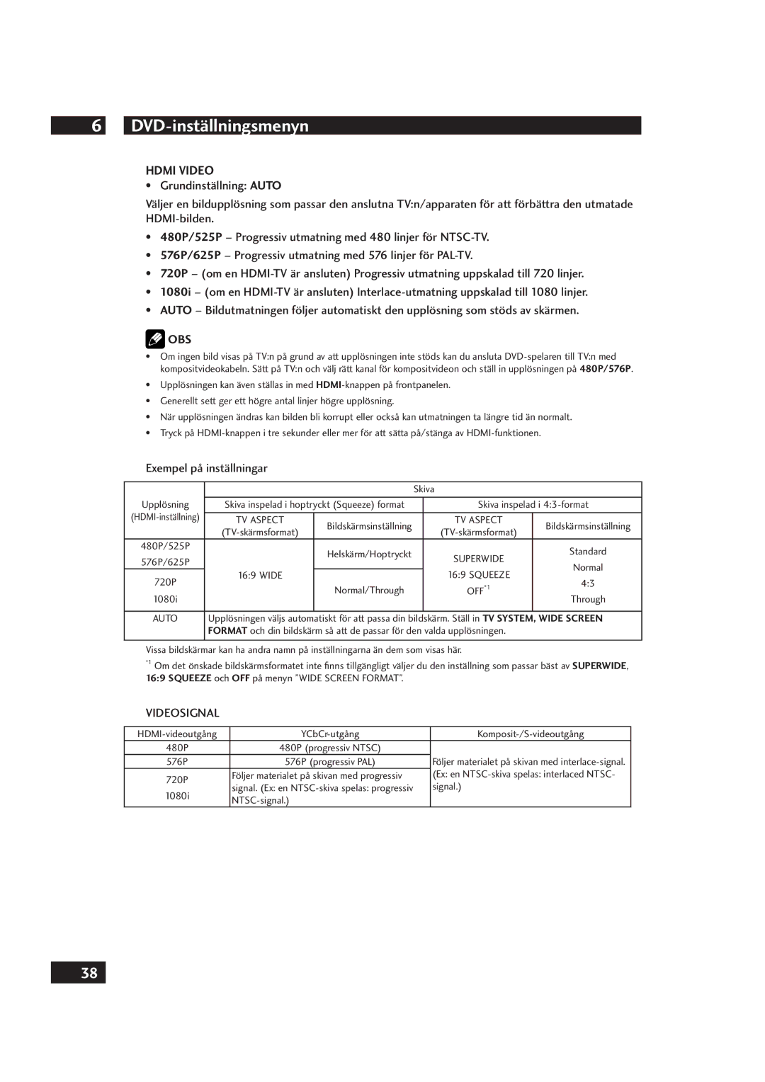 Marantz DV4001 manual Exempel på inställningar 