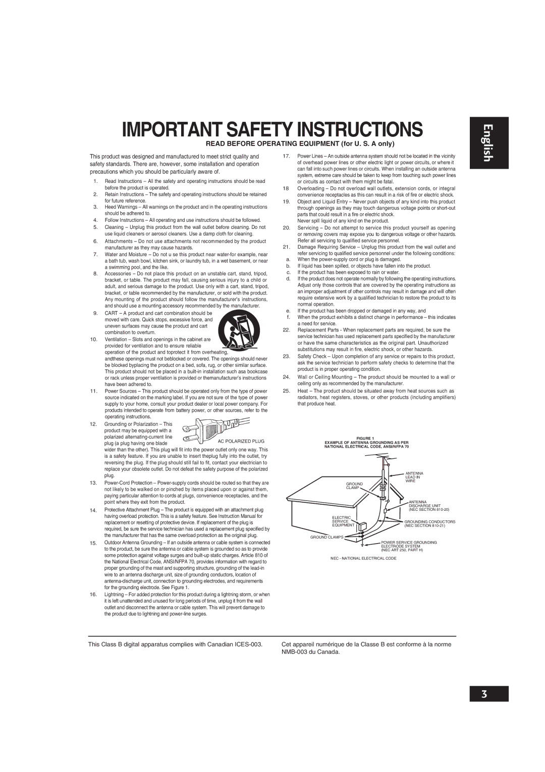 Marantz DV4001 manual Important Safety Instructions 