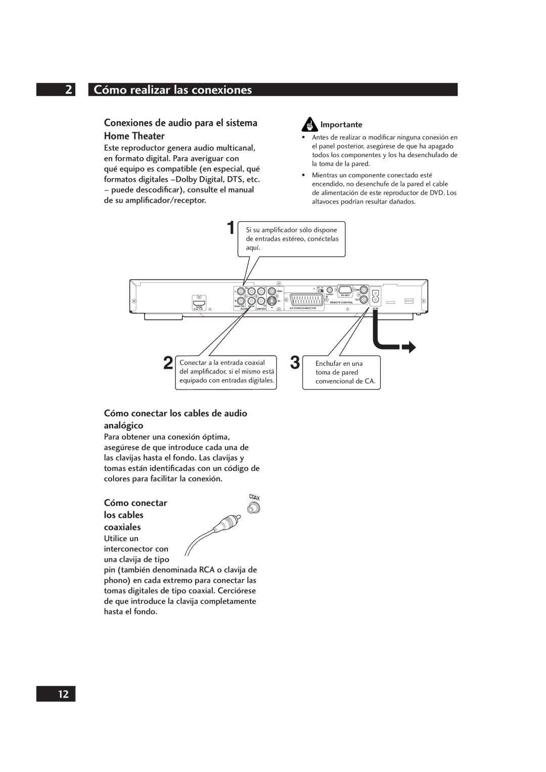 Marantz DV4001 manual Conexiones de audio para el sistema Home Theater, Cómo conectar los cables de audio analógico 