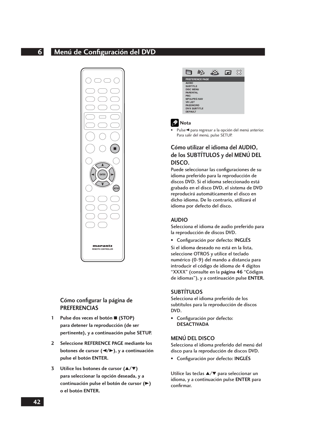 Marantz DV4001 manual Subtítulos, Menú DEL Disco 