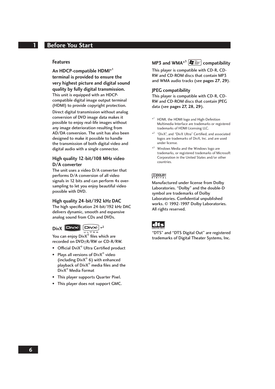 Marantz DV4001 manual Before You Start, Features 