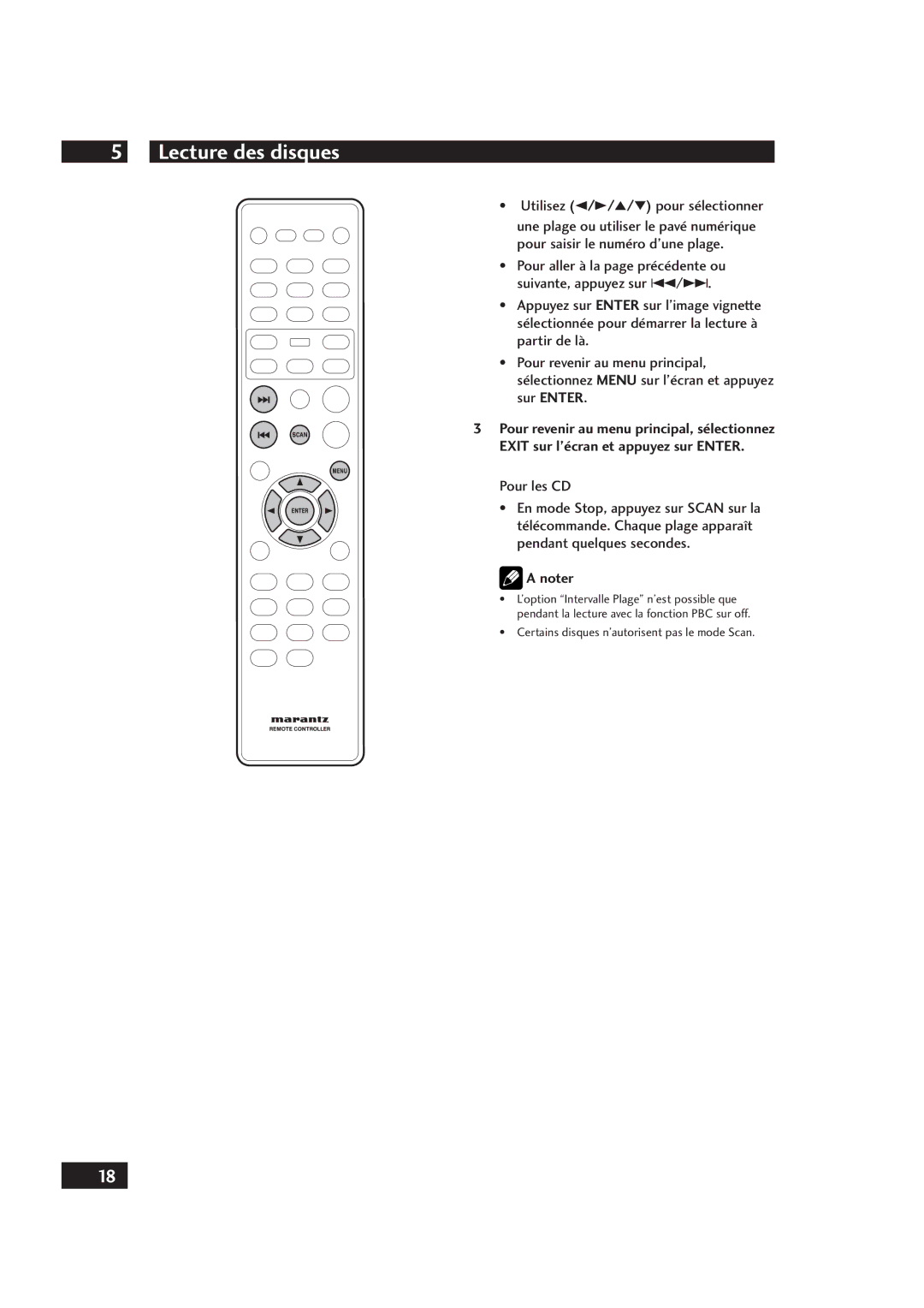 Marantz DV4001 manual Pour les CD, Certains disques n’autorisent pas le mode Scan 