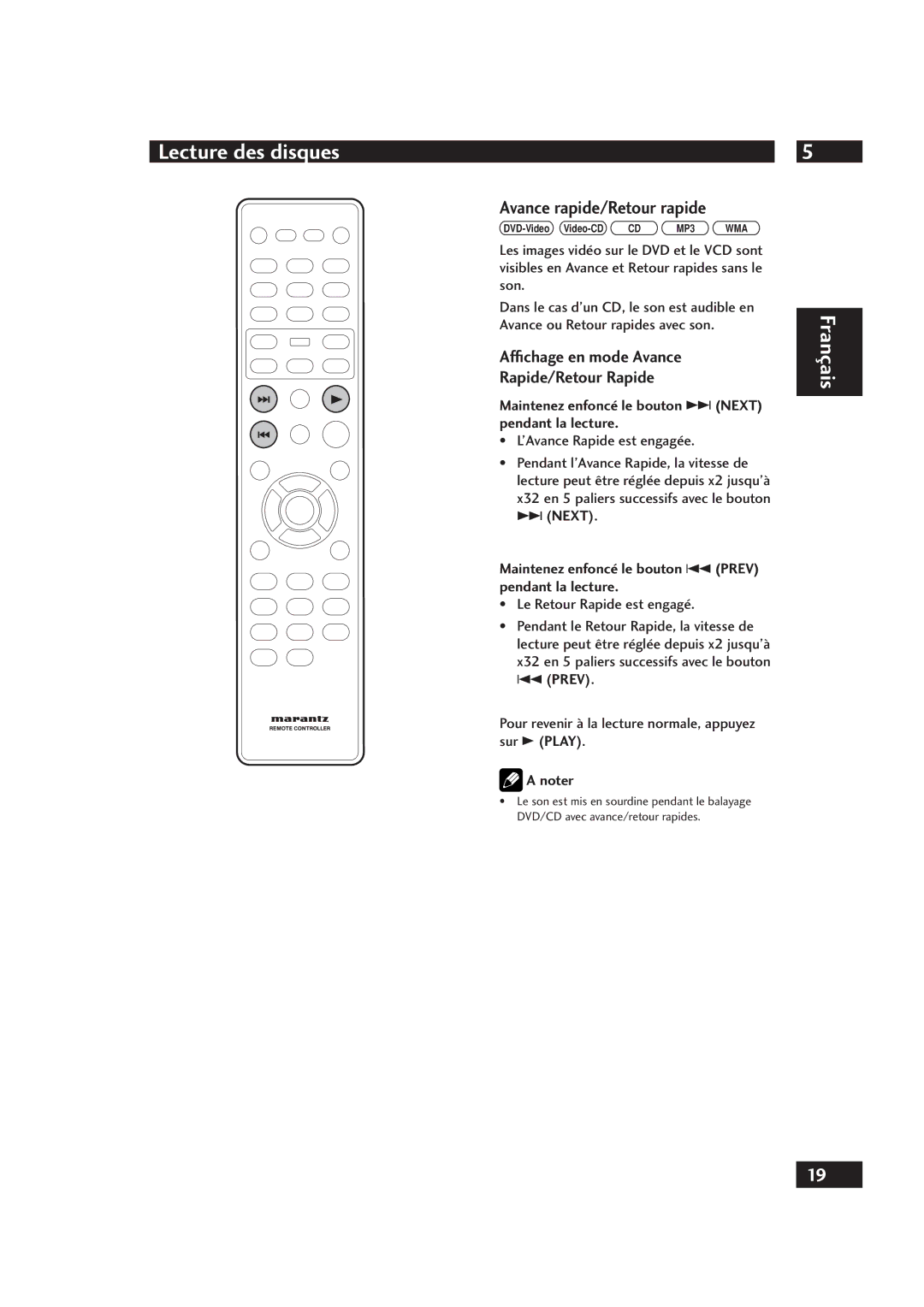 Marantz DV4001 manual Avance rapide/Retour rapide, Afﬁchage en mode Avance Rapide/Retour Rapide 