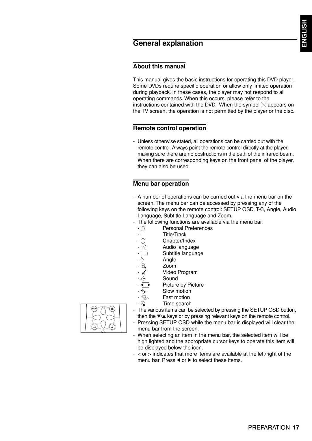 Marantz DV4100 About this manual, Remote control operation, Menu bar operation 